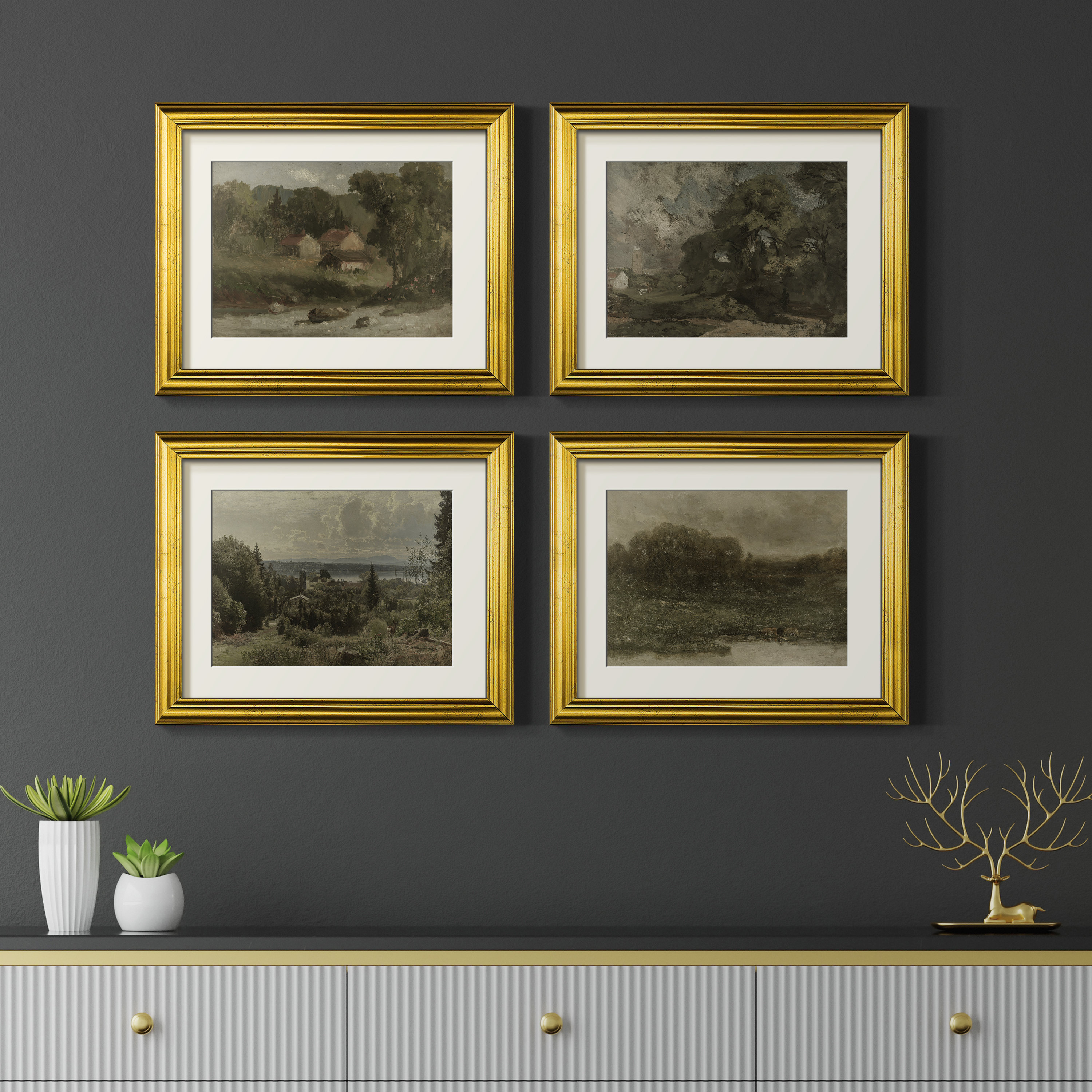 Rosalind Wheeler Vintage Landscape LXXX -4 Piece Set of Framed
